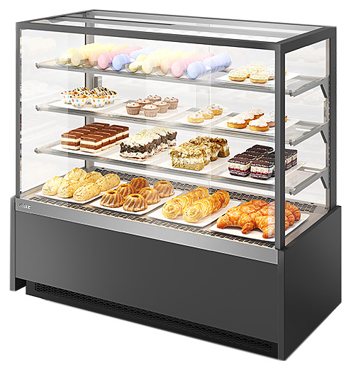ВИТРИНА КОНДИТЕРСКАЯ CHILZ VETE KUB LUX 130 СЕРЫЙ МАТОВЫЙ, ШЛИФОВАННАЯ НЕРЖАВЕЙКА